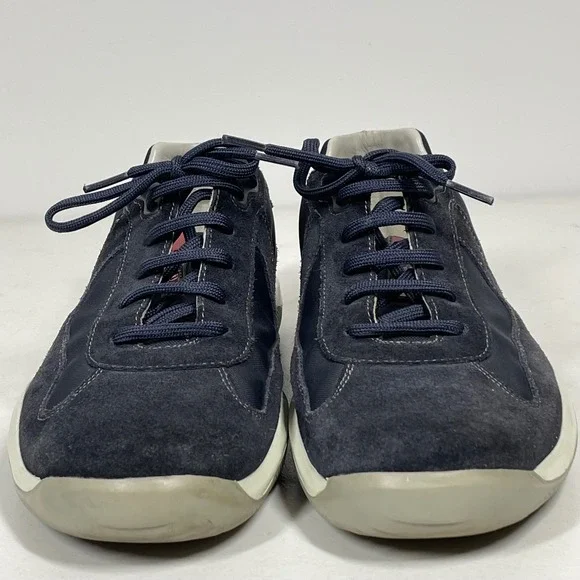 Prada Men's Dark Blue Suede Nylon Lace Up Sneakers Shoes Size 10